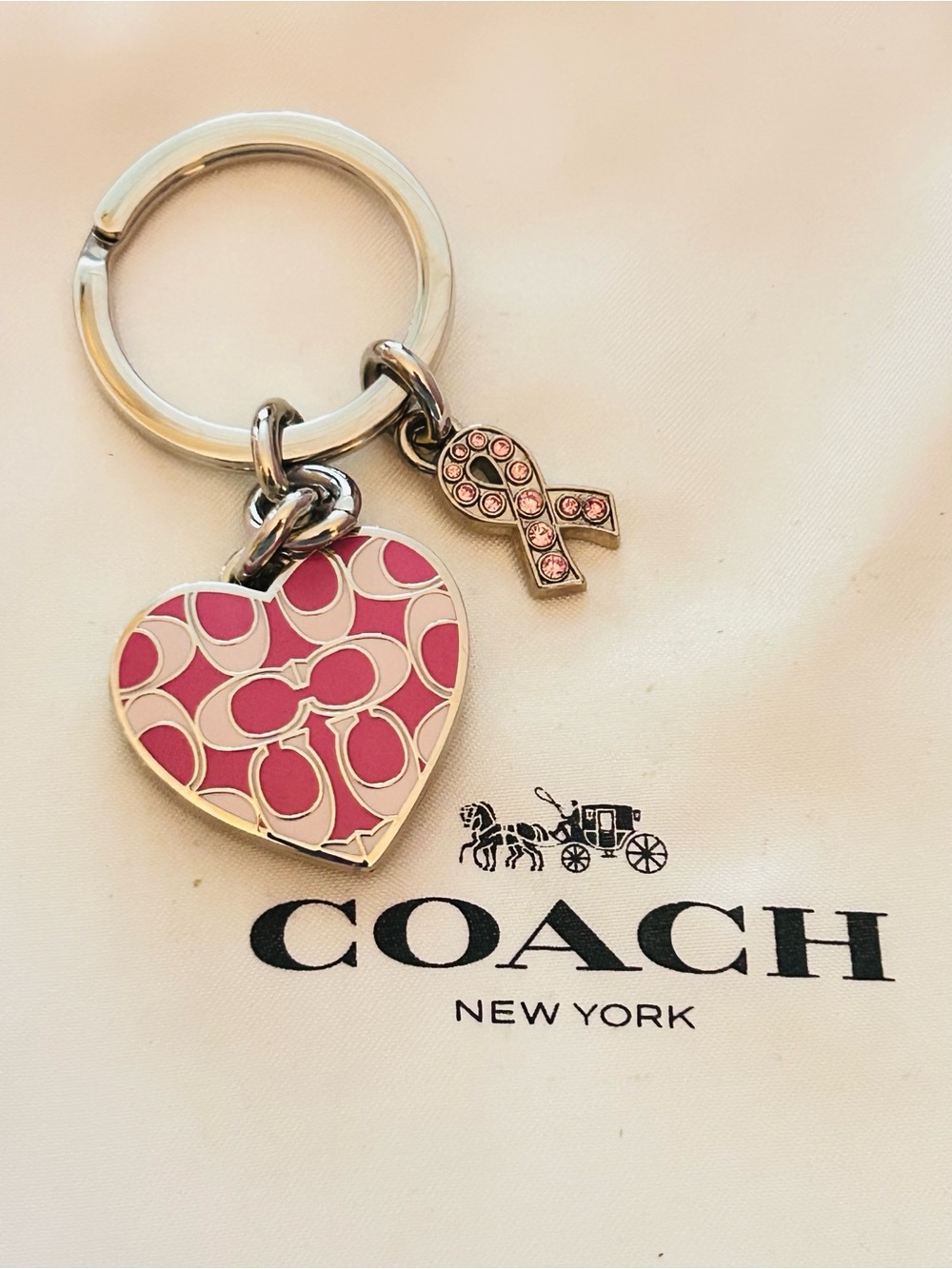 NWOT RARE Coach Y2K Cancer Awareness Heart Photo Keychain/ Bag Charm - Picture 2 of 14